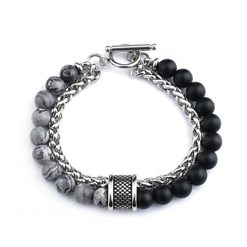 Herren-Armbänder aus Edelstahl mit Korbkette und mattiertem Stein