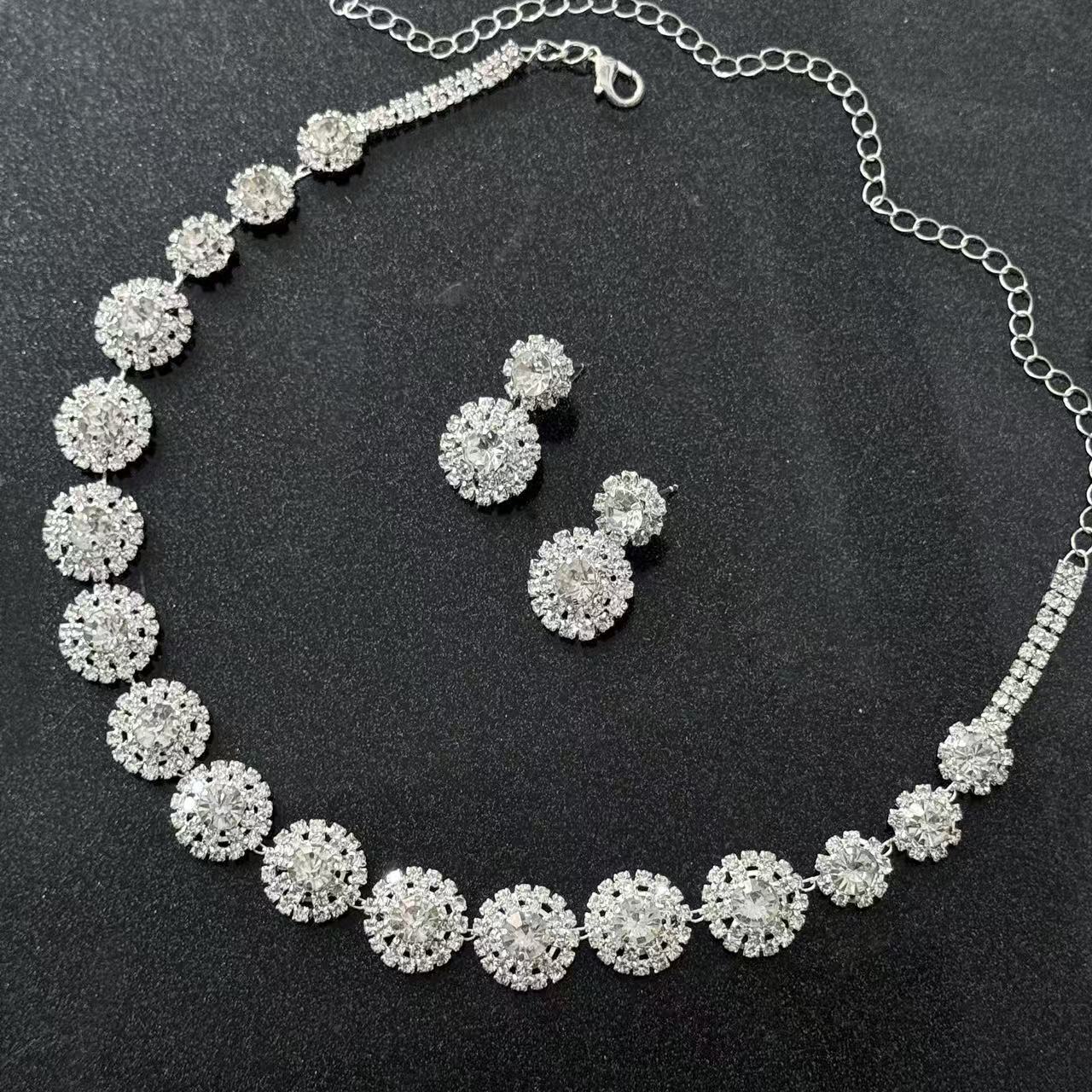 Women's Luxury Wedding Party Formal Dress With Rhinestone Fashion For Jewelry Set