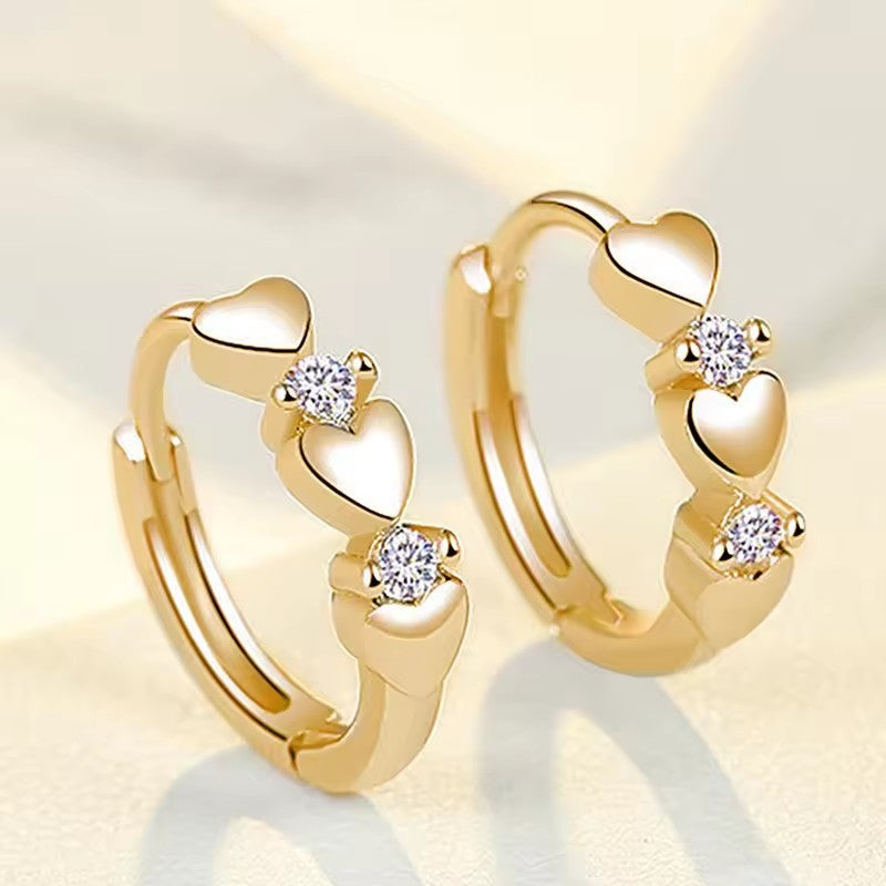 Zircon Cold Style Heart-shaped Fashion Clips Sier-plated Earrings