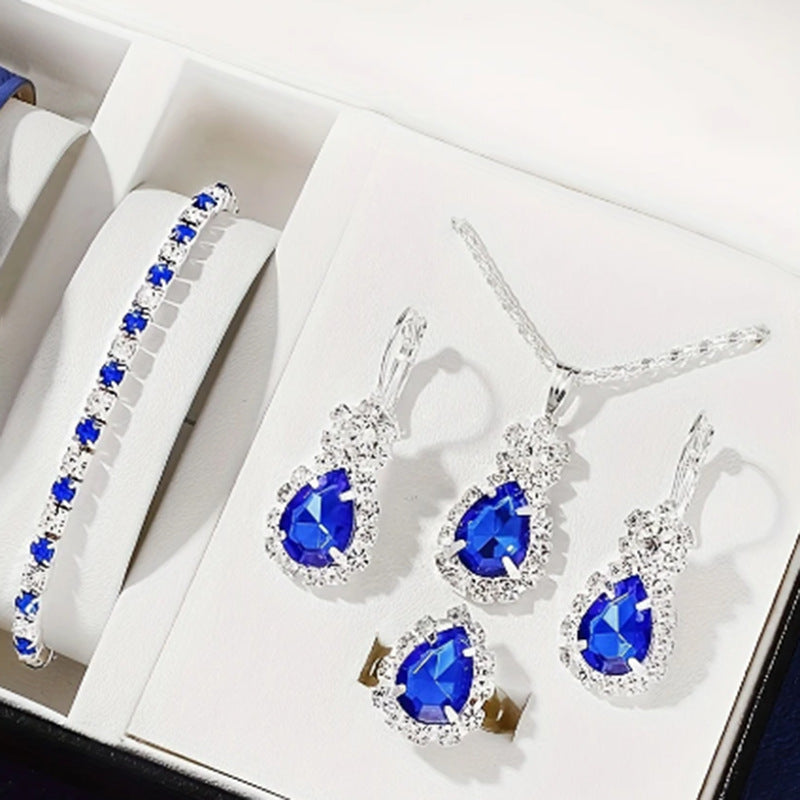 Women's Diamond Heart-shaped Rhinestone Light Blue For Jewelry Set