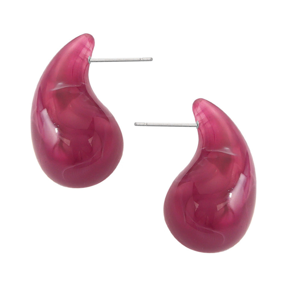 Fashion Simple Casual Style Resin Water Drop Shape Titanium Steel Earrings