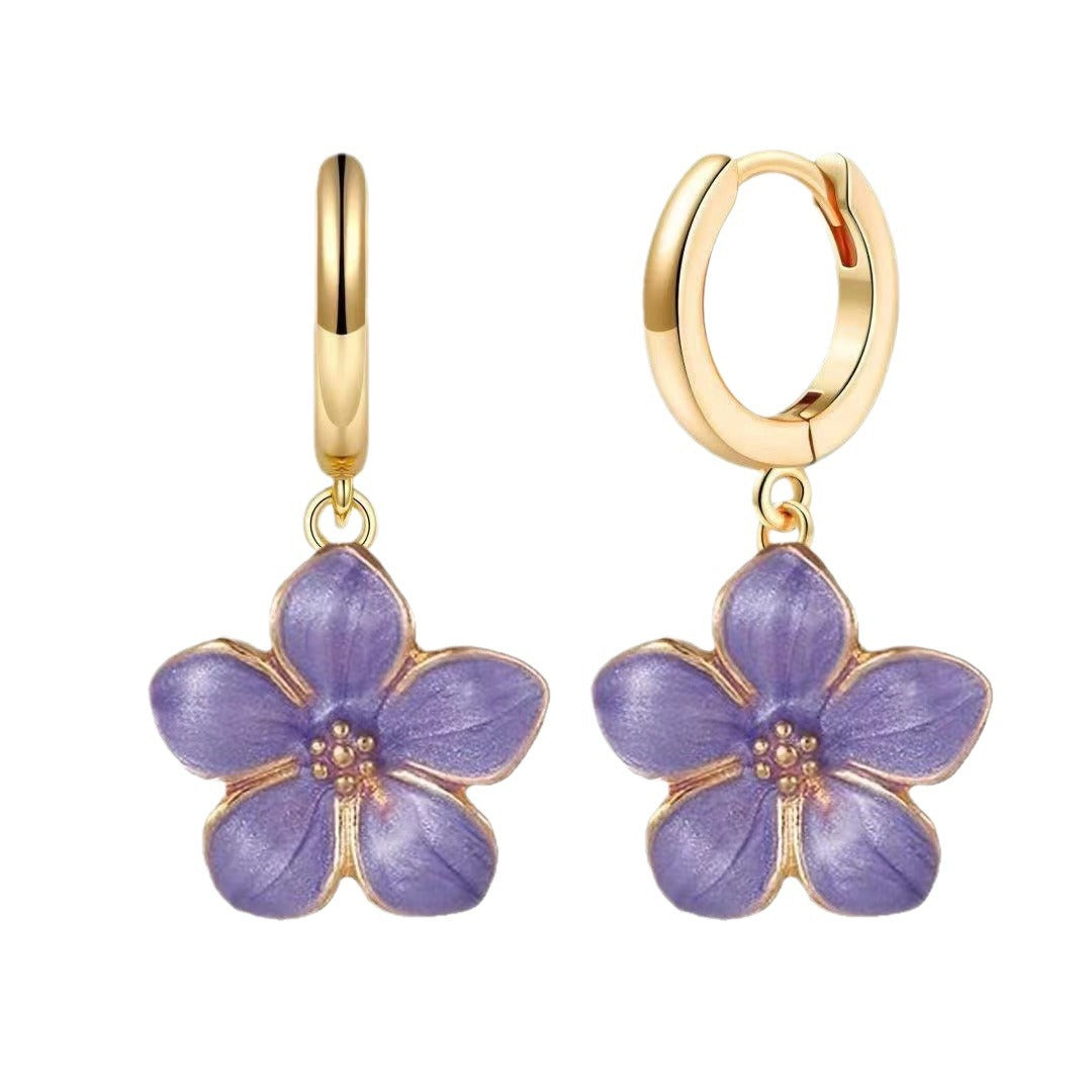 Simple Graceful Cherry Blossom Multicolor Five Petal Flower Female Fashion Earrings