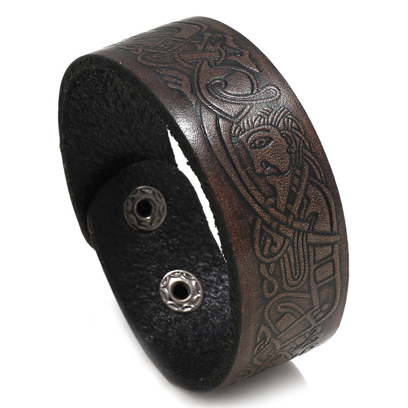 Herren-Armbänder mit Retro-Rindsleder-Persönlichkeits-Ornamentmuster