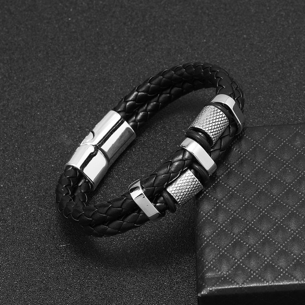 Men's Fashion Alloy Magnetic Snap Hand-woven Leather Bracelets