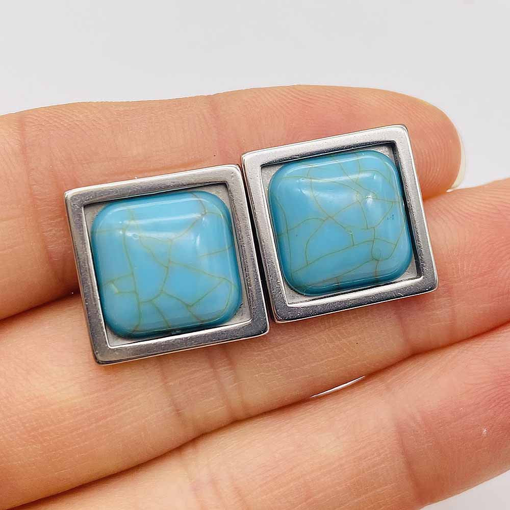 Steel Peach Heart Alloy Retro Turquoise Stud Earrings