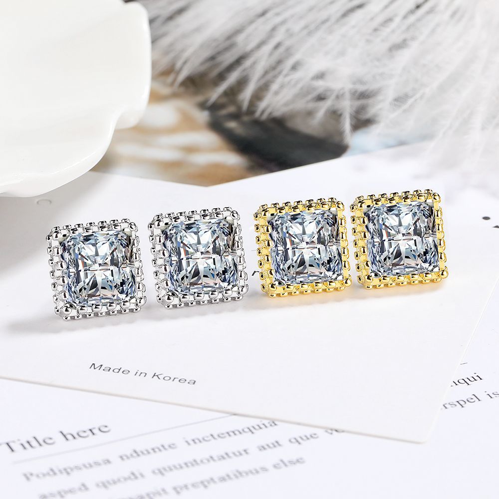 Square Zircon Delicate Light Luxury Hollow Carved Sugar Earrings