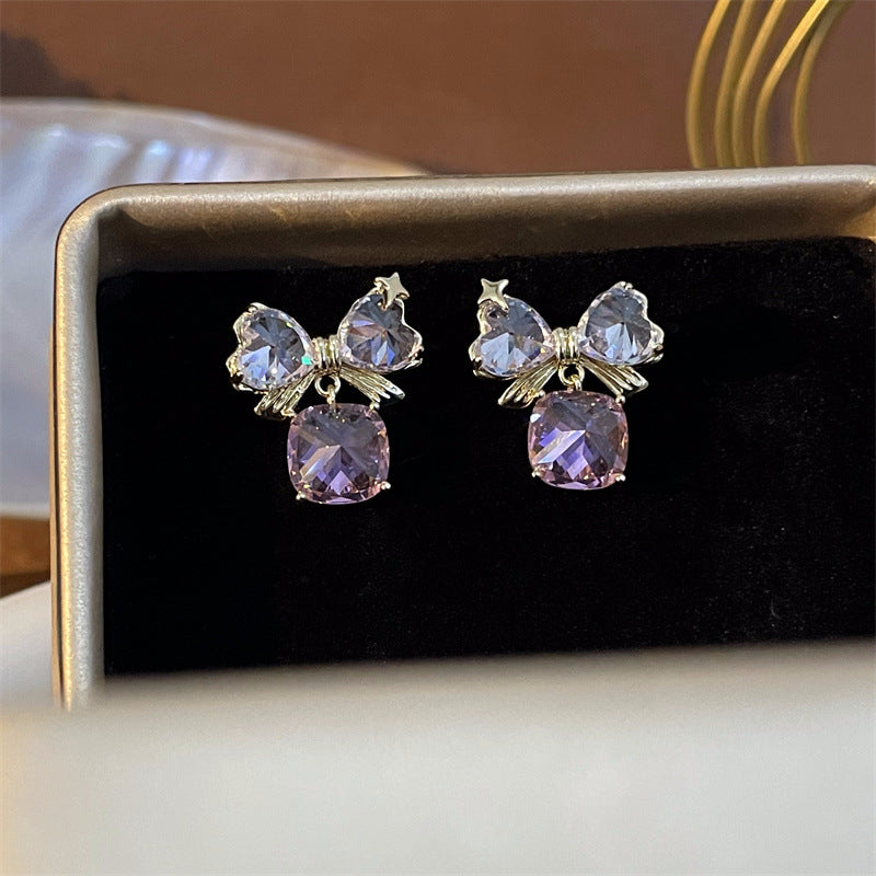 Luxury Bowknot Flower Square Pink Zircon Earrings