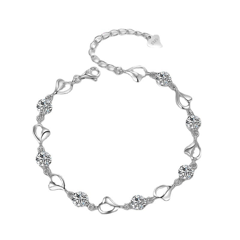 Bracelets légers pour femmes, en argent sterling, cristal, amour