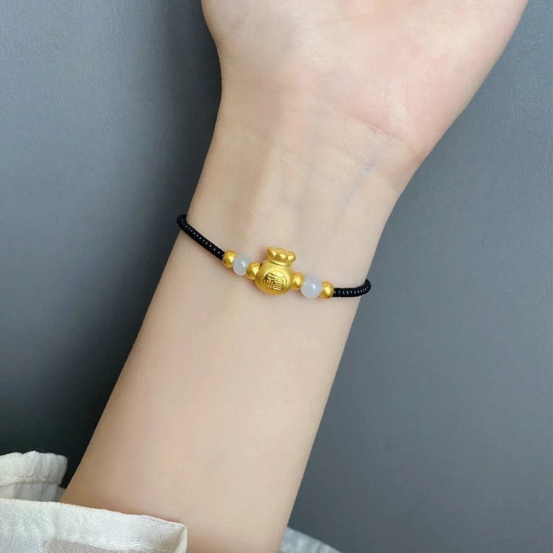 Damen-Armbänder mit chinesischem Schriftzeichen Fu Bag, Glücksperlen, gewebt