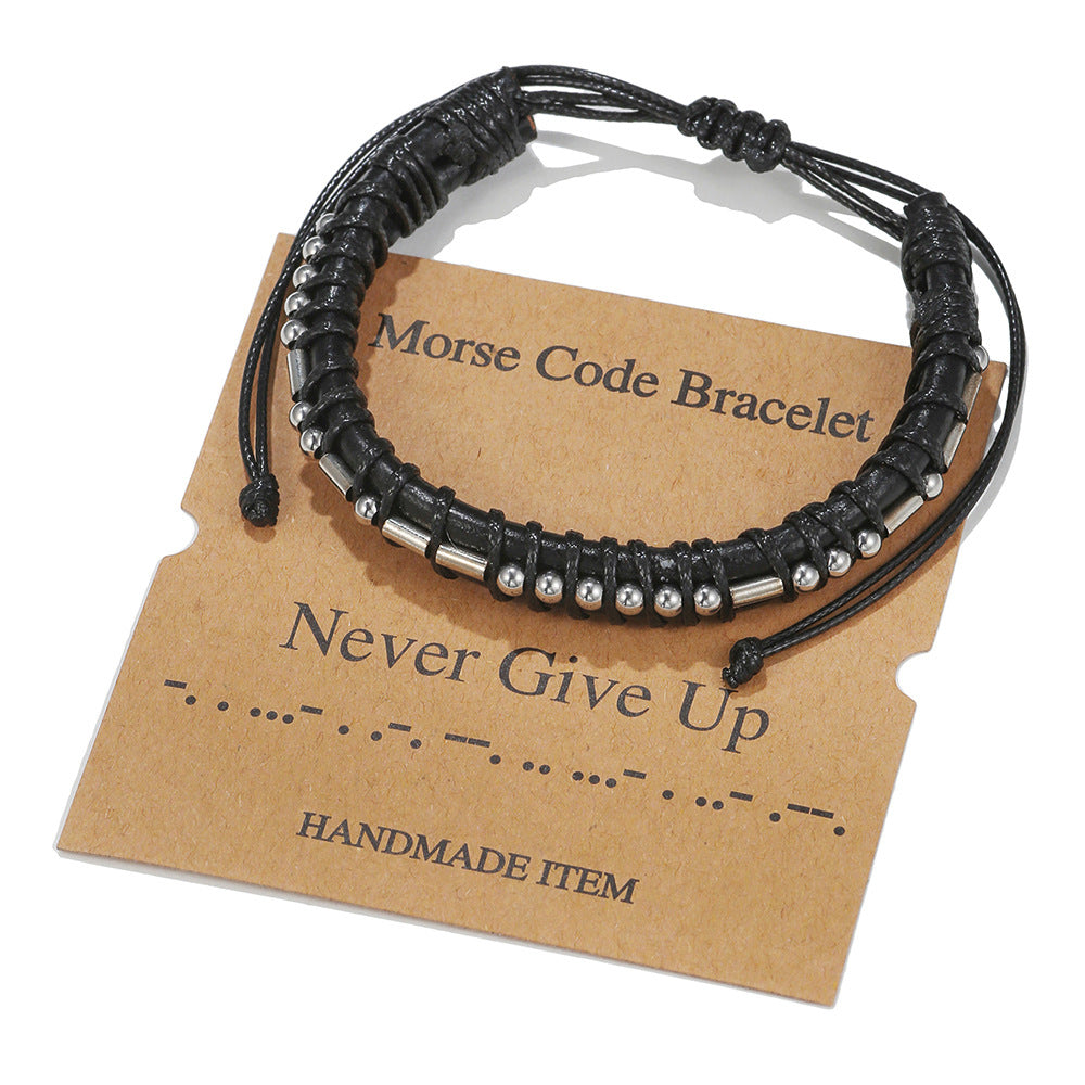 Leather Stainless Steel Moss Password Letter Bracelets