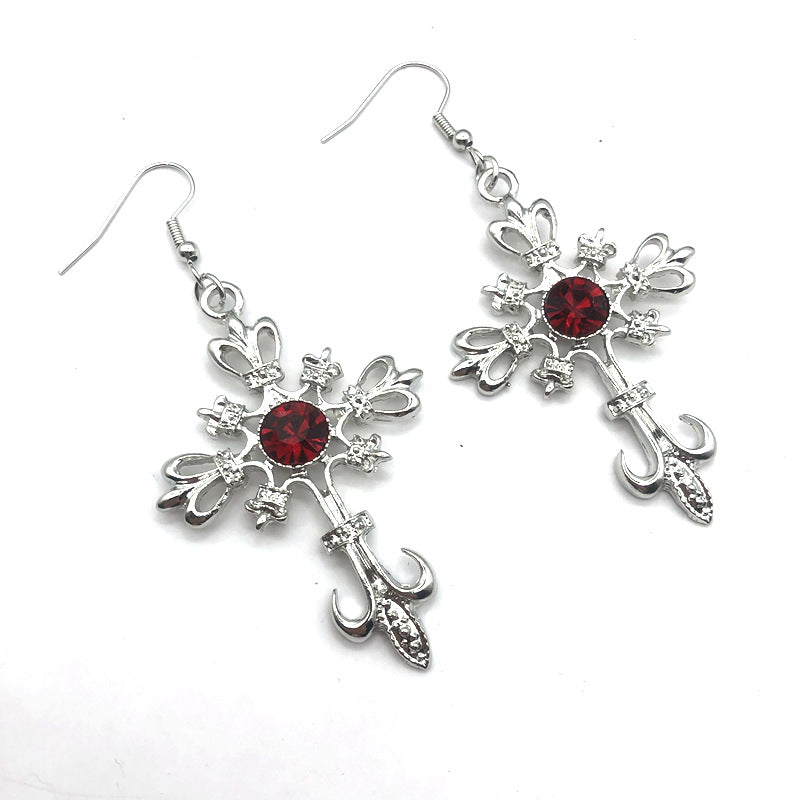 Women's Gothic Punk Cross Crystal Eardrops Fashion Earrings