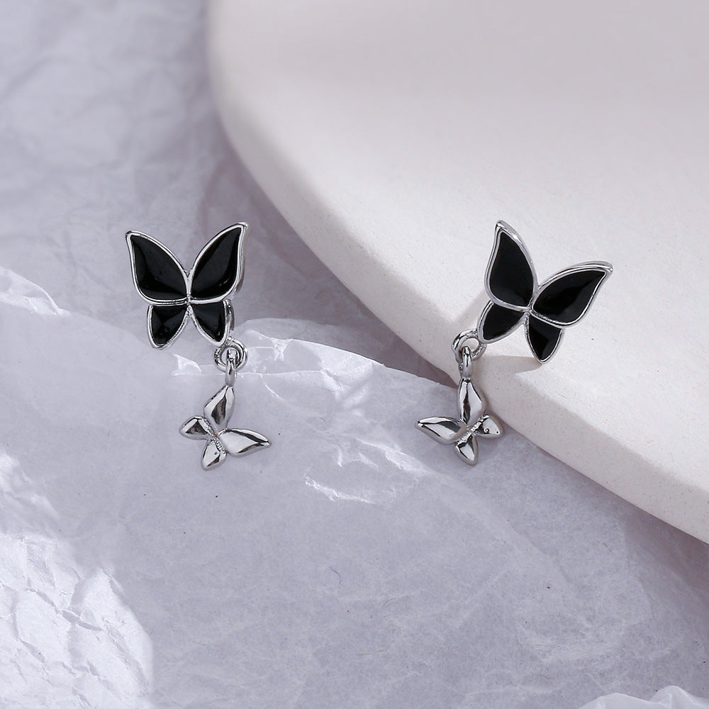 Butterfly Dark Fashionable Korean Exquisite Small Meng Earrings