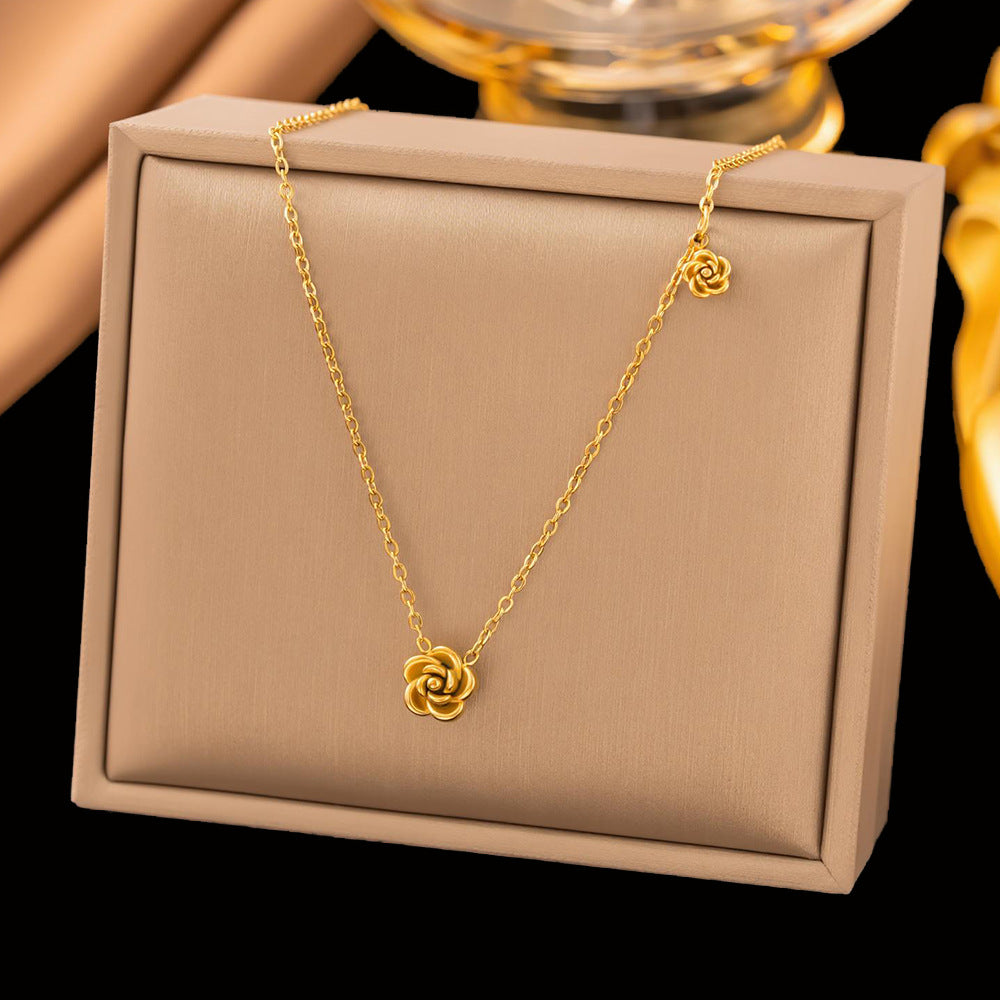 Women's Titanium Steel Rose Niche Flower Clavicle Jewelry Set