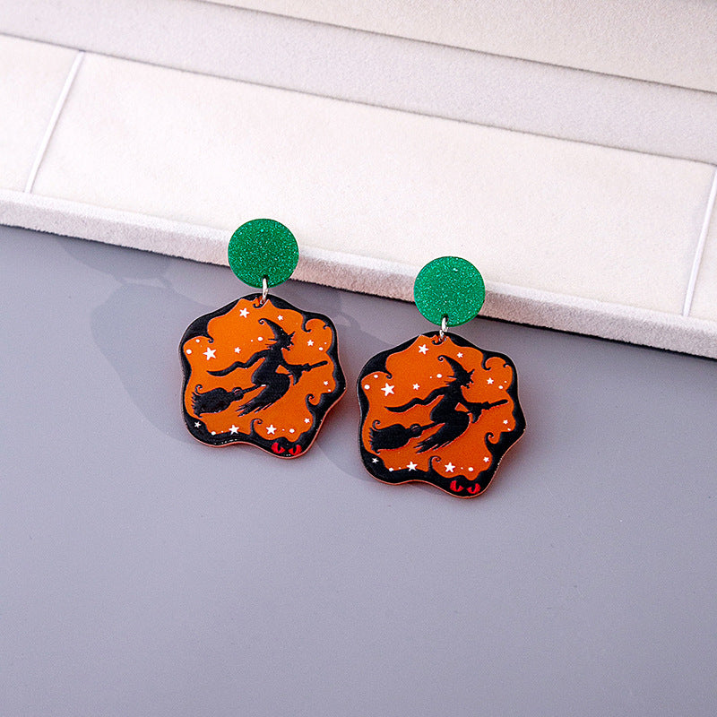 Boucles d'oreilles d'horreur en acrylique fantôme de dessin animé drôle d'Halloween pour femmes