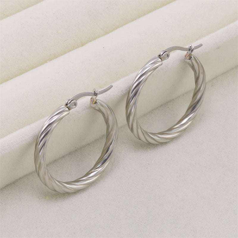 Gold Stainless Steel Cable Lines Ear Wind Titanium Exaggerated Twist Earrings