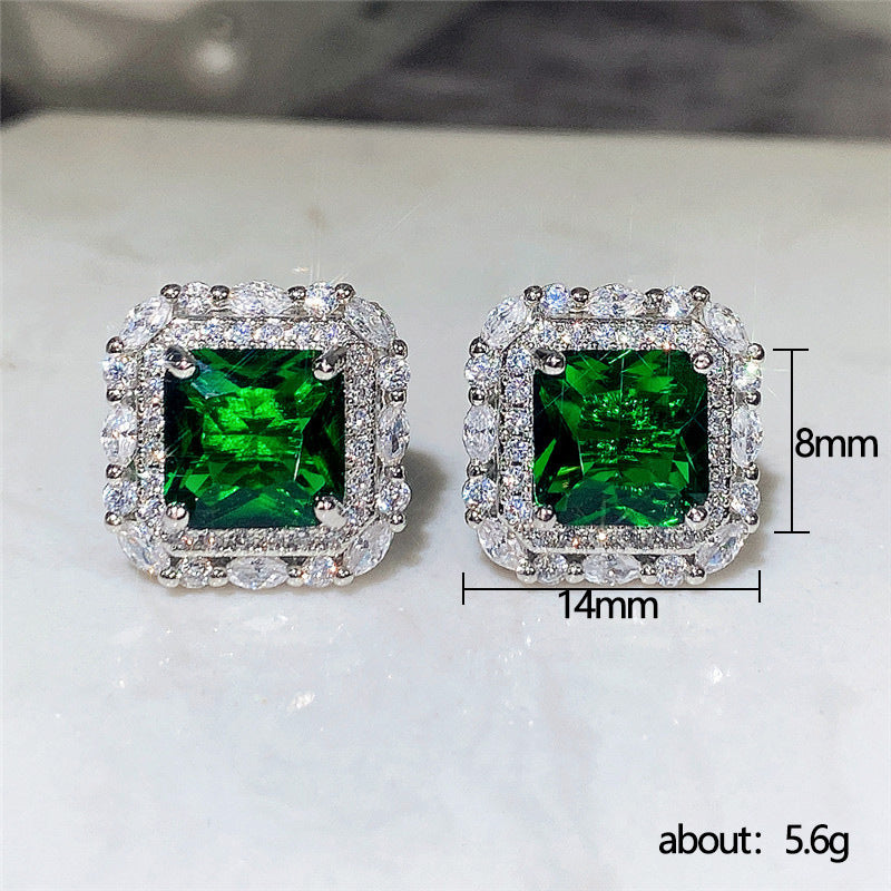 Attractive Shi Vintage Emerald Square Ear Earrings