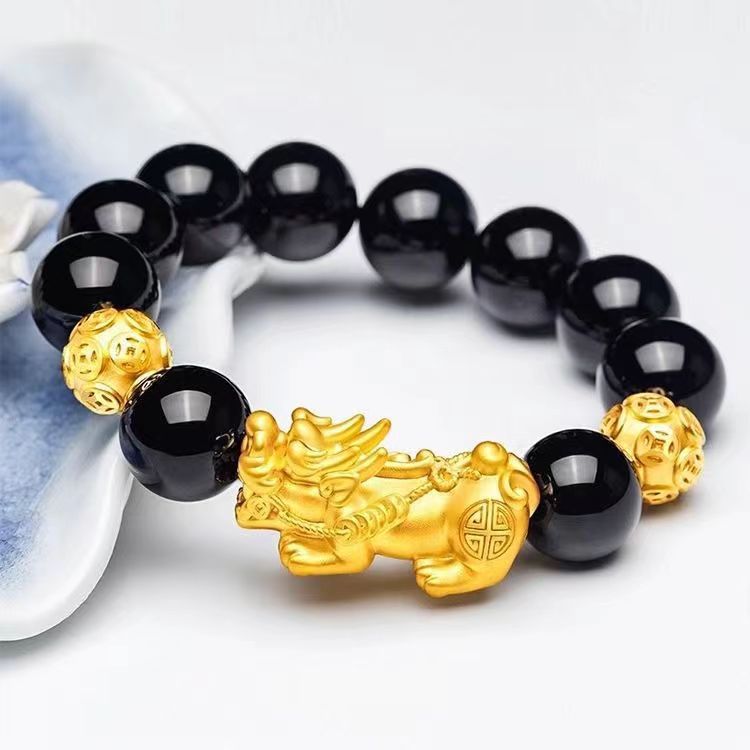 Pi-Armbänder für Herren, weiblich, harter Obsidian, massiv, golden