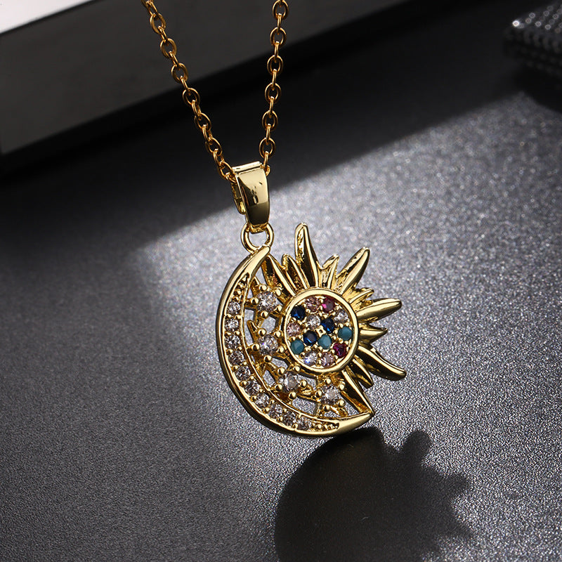 Micro Inlaid Zircon Sun Geometric Pendant Necklaces