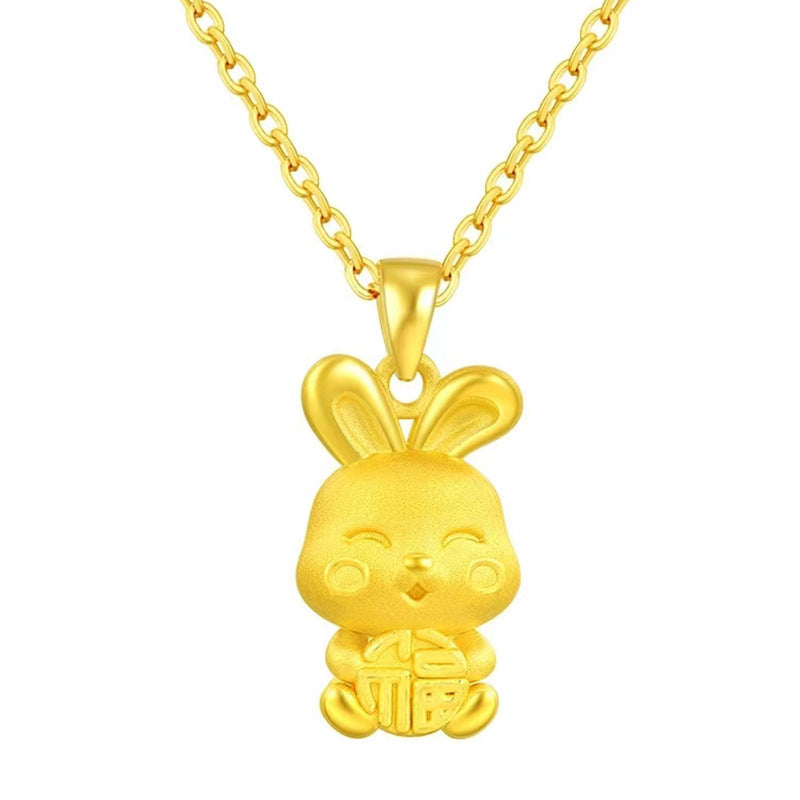 Women's Placer Gold Lucky Rabbit Pendant Cute Bunny Necklaces