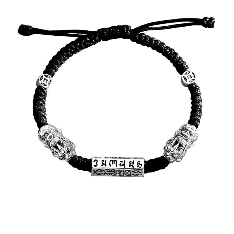 Mots pour hommes Mantra tendance Kirin tissé dragonne rétro bracelets en détresse