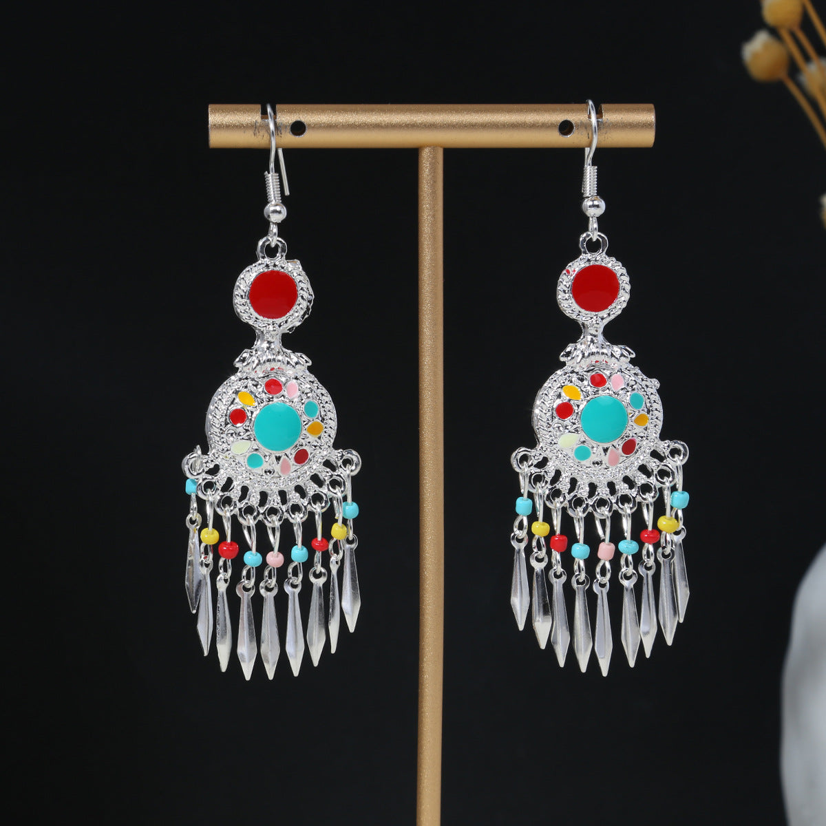 Geometric Round Ethnic Bohemian Retro Tourist Attractions Long Earrings