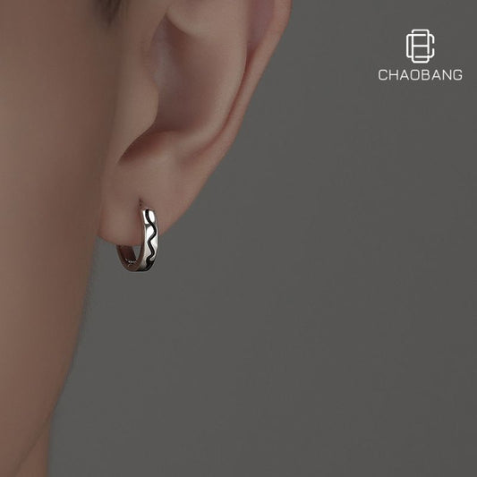Men's Black White Striped Design High Sense Ear Trendy Unique Rings