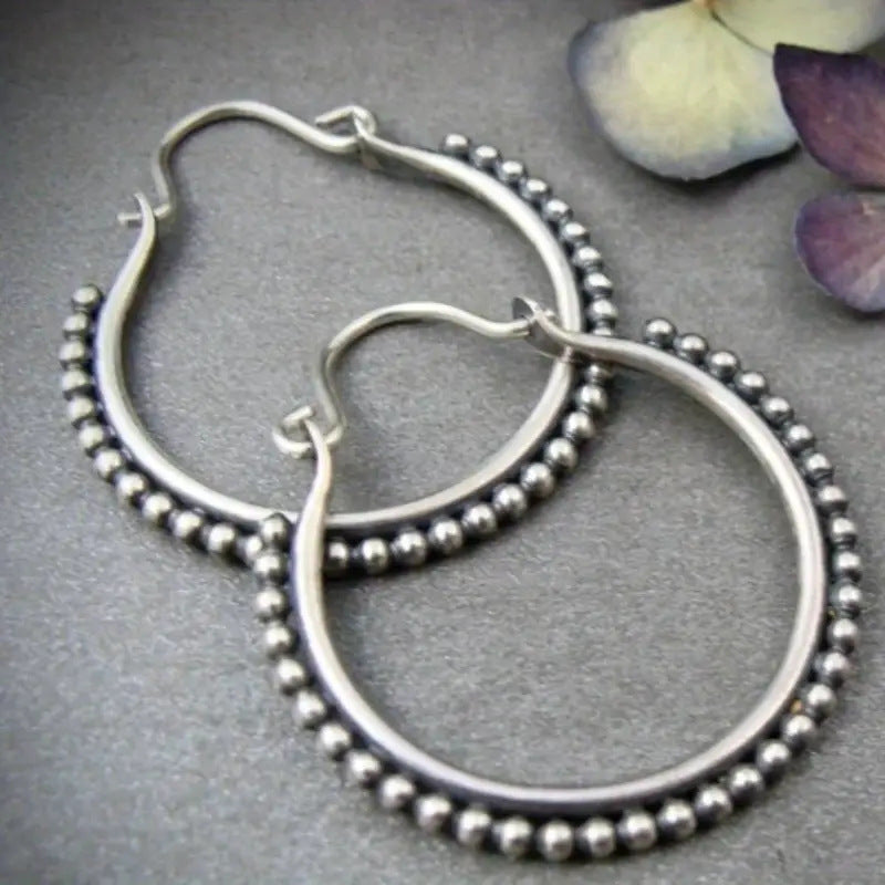 Retro Personalized Beaded Design Hoop Creative Earrings