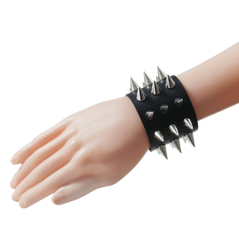 Punk Exaggerated Three Rows Tapered Pointed Rivet Bracelet