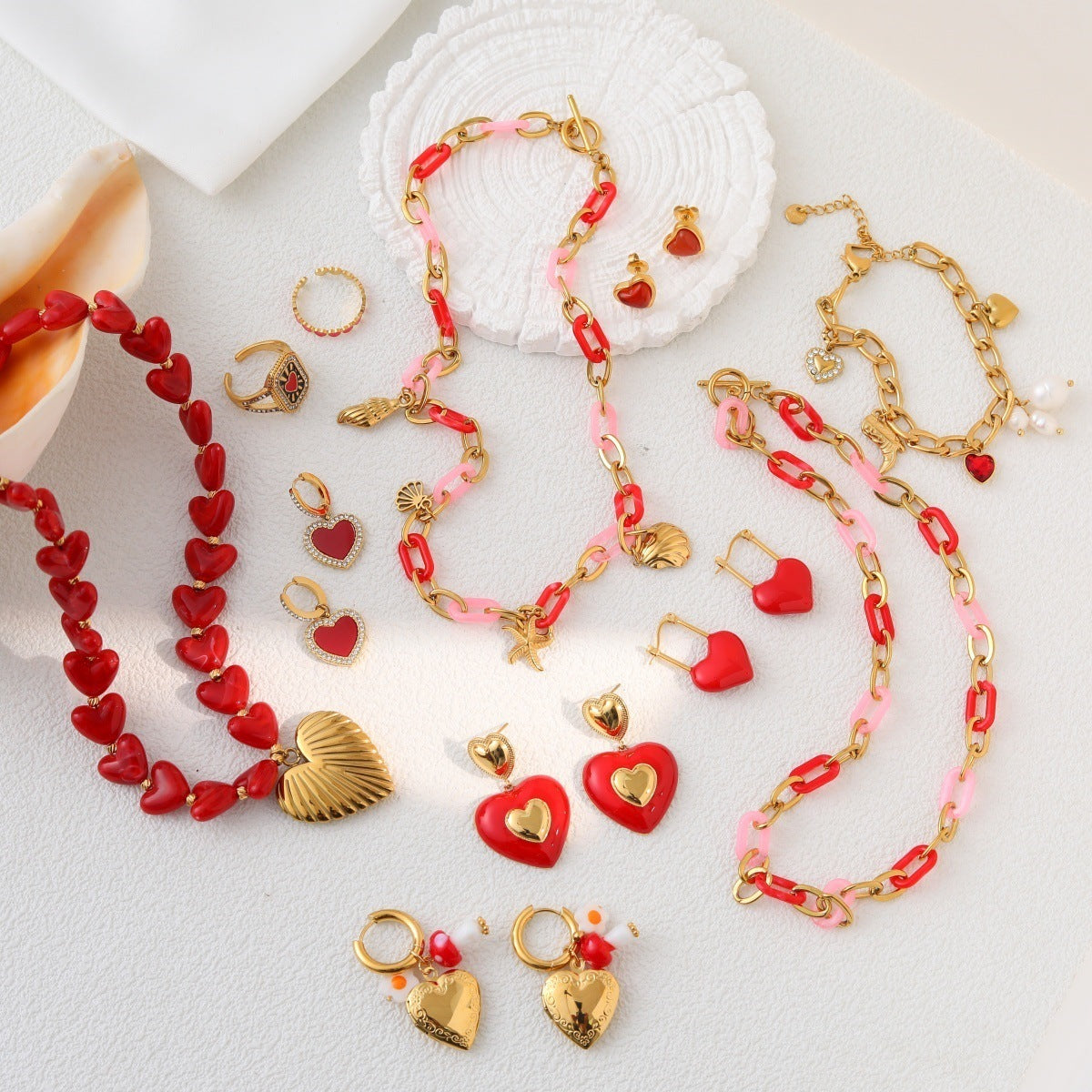 Cool Red Dripping Oil Love Female Niche Jewelry Set
