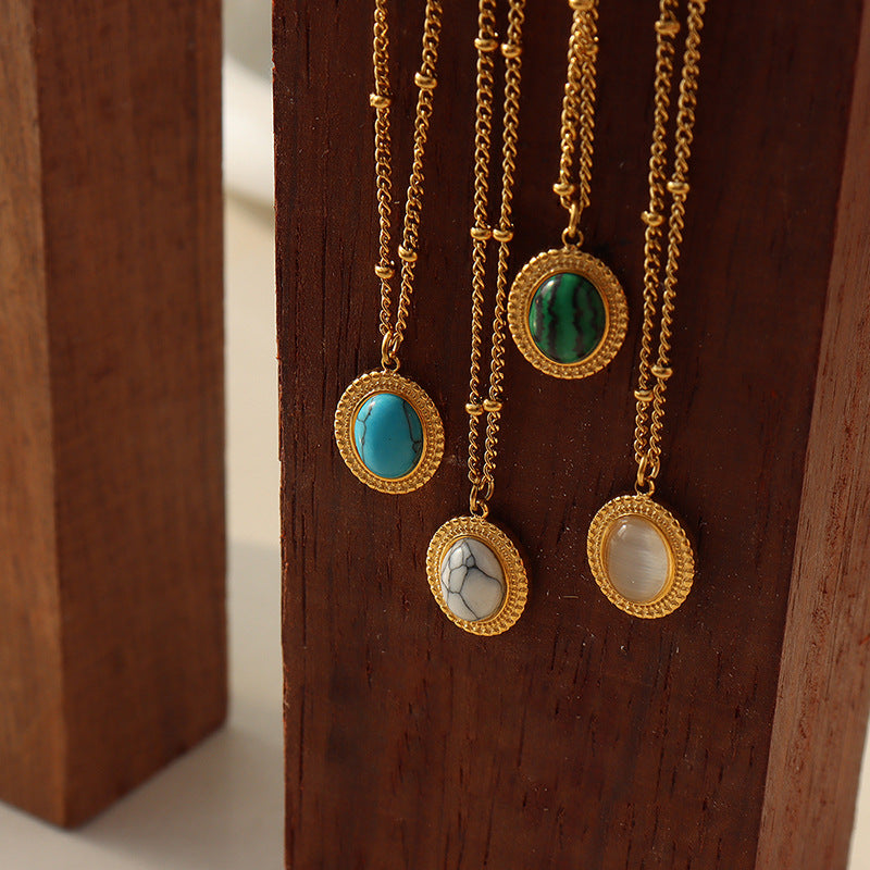 Women's French Bohemian Personality Fashion Retro Turquoise Opal Inlaid Jewelry Set
