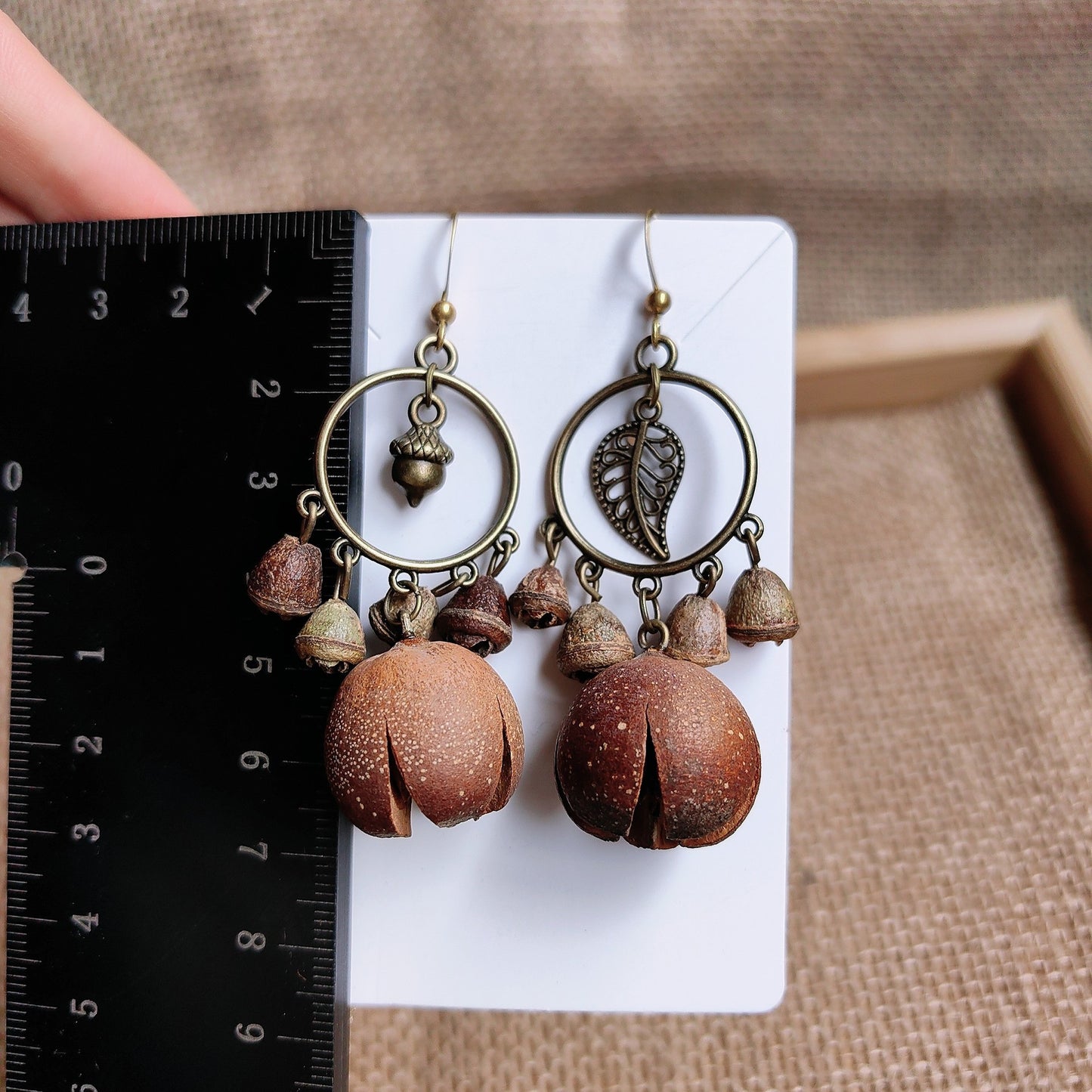 Wooden Chinese Style Art Retro Ear Clip Golden Bell Bodhi Earrings