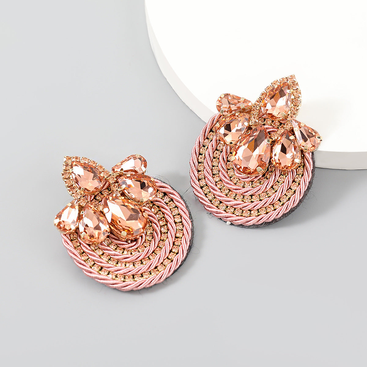 Women's Alloy Diamond Drop-shaped Glass Drill Polyester Filament Woven Round Earrings