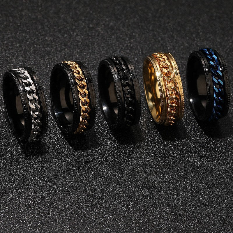 Steel Embossed Rotating Chain Simple Fashion Titanium Ring