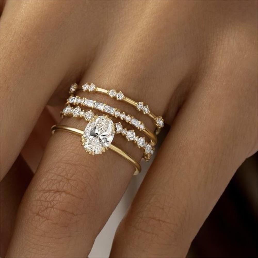 Ornament Set Rhinestone Zircon Flower Engagement Rings