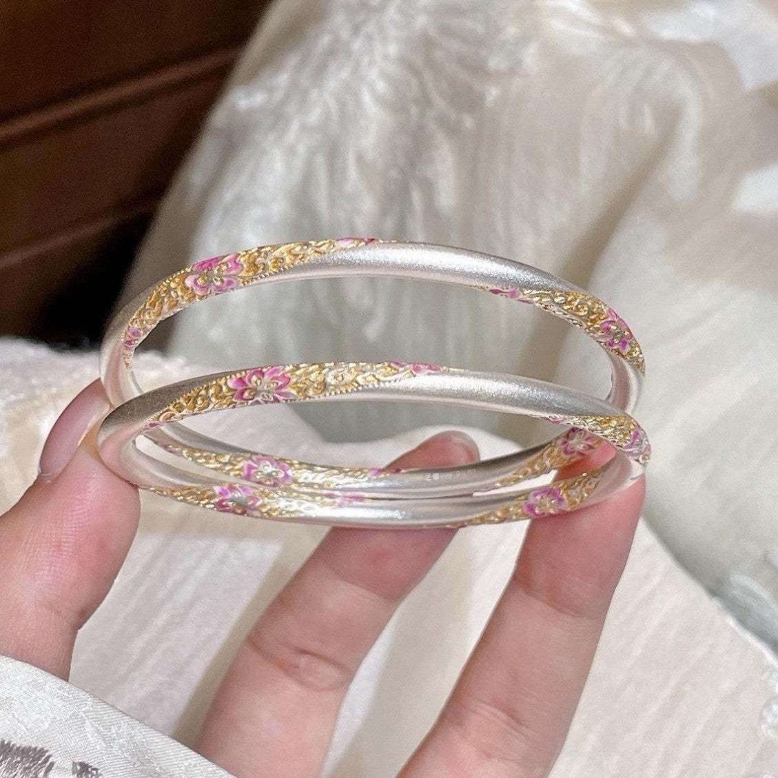 Gold Blue Pink Purple Chinese Enamel Female Bracelet