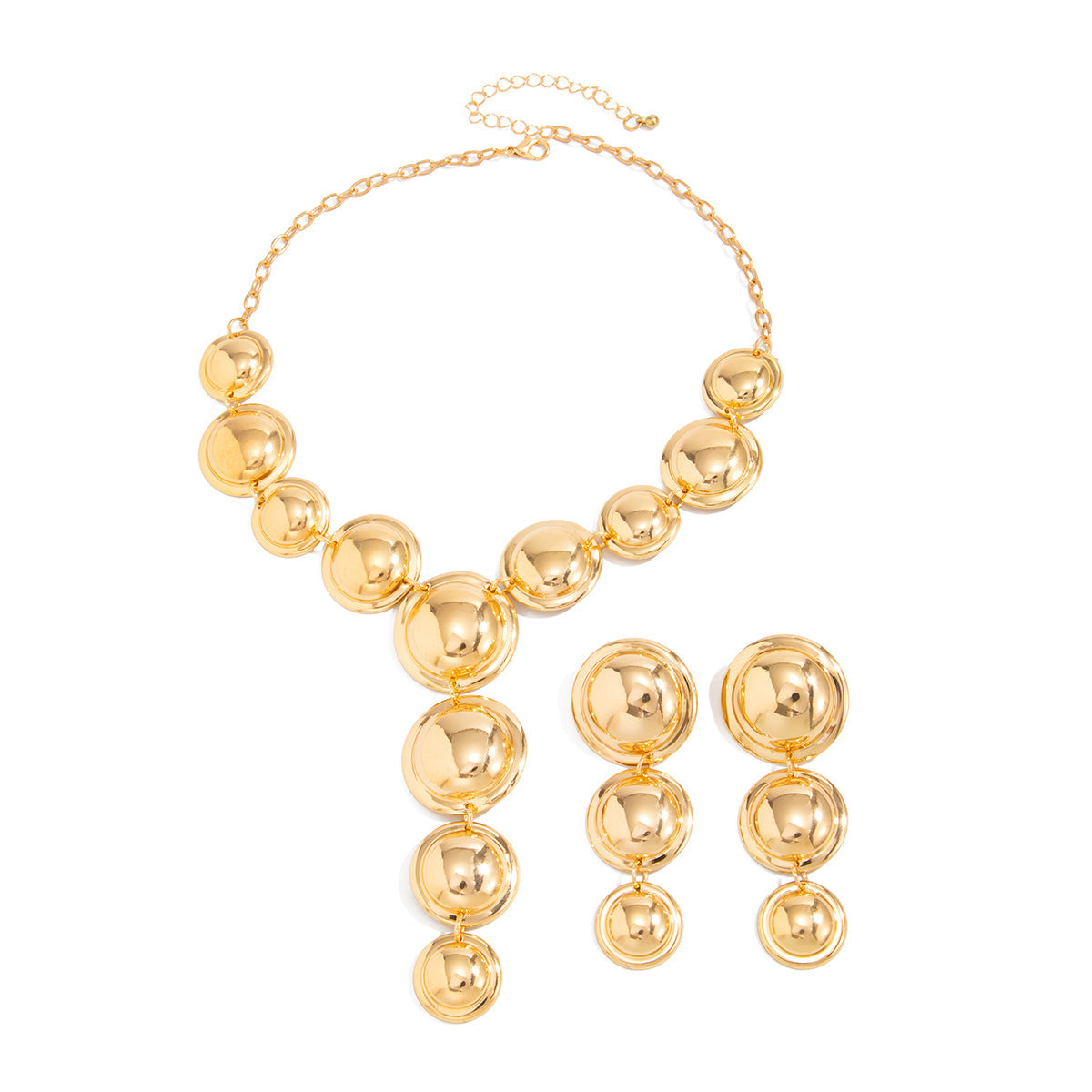 Exaggerated Geometry Metal Glossy Surface Round Stitching Long Punk Necklaces