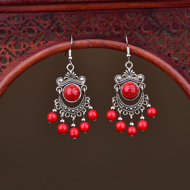 Ethnic Style Rose Female Bride Wedding Earrings