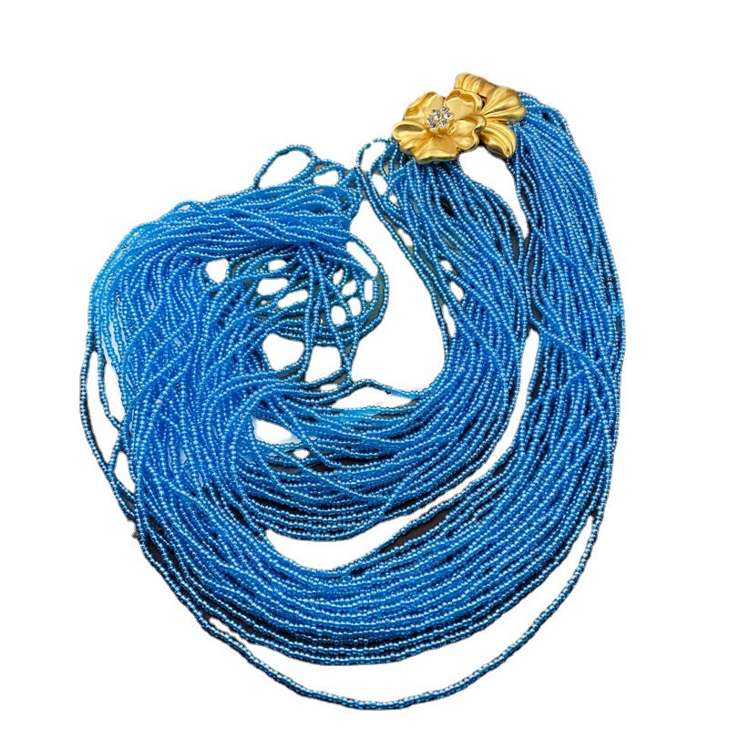 Blue Small Beads Diamond Flower Bead Necklaces