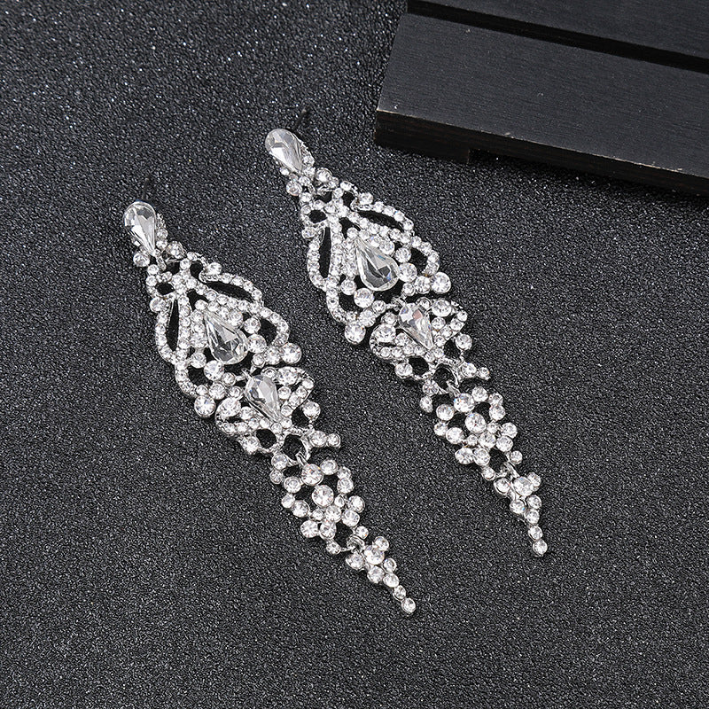 Boucles d'oreilles longues en cristal pour robe de mariée, accessoires