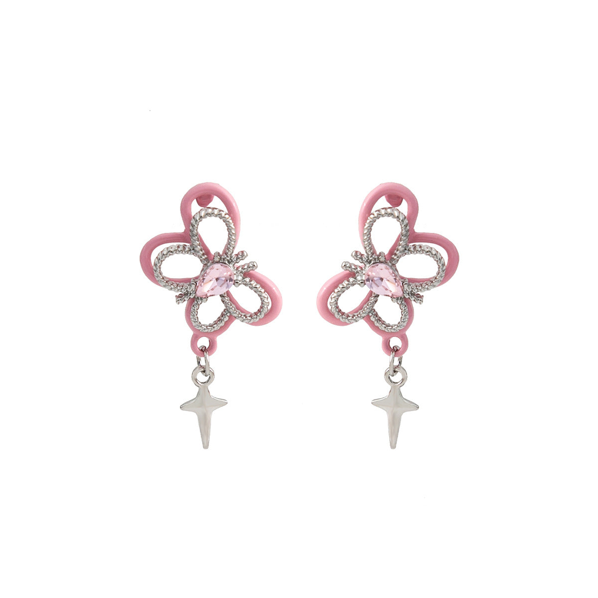 Sier Needle Design Butterfly Hollow Sweet Earrings