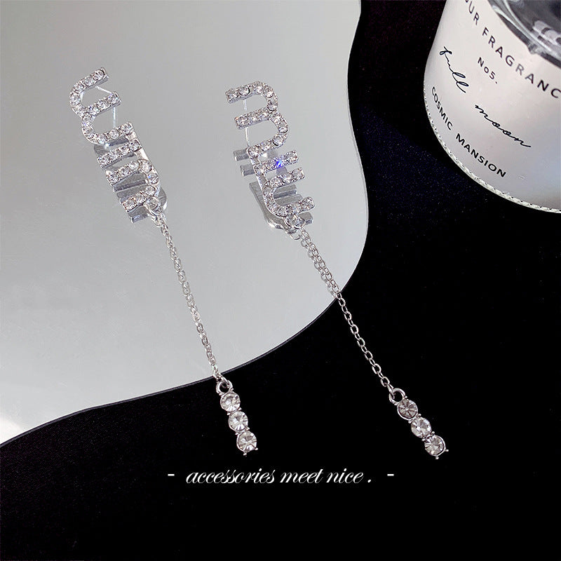 Women's Drop Zircon Tassel Chain Niche Design Earrings