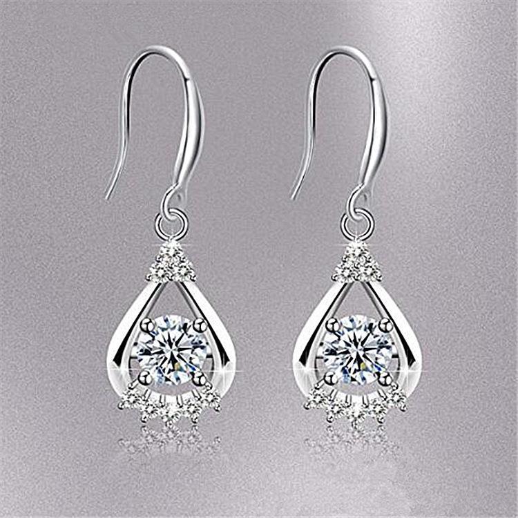 Boucles d'oreilles tendance en strass et diamant blanc pour femmes, Style Sier