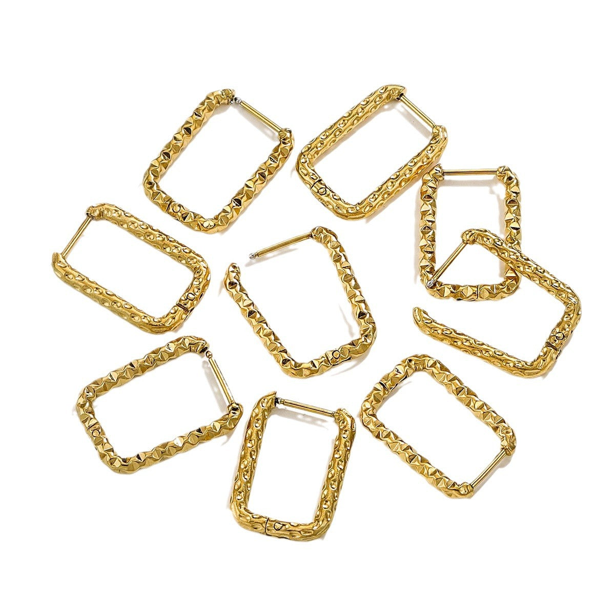 Niche Rectangular Irregular Hammer Pattern Clip High Fashion Personality Titanium Ear Buckle
