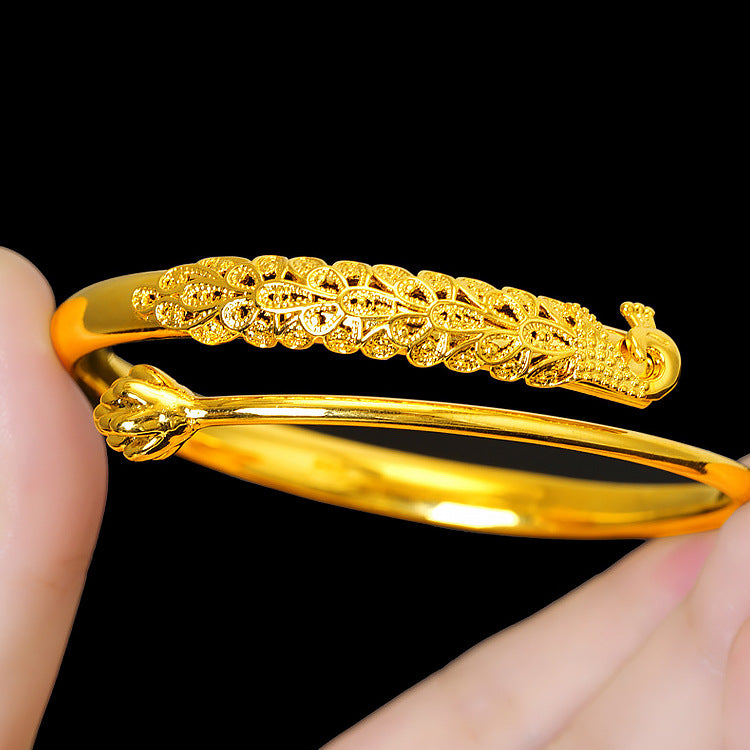 Women's Live Broadcast Ancient Style Alluvial Gold Peacock Push-pull Sterling Sier Bracelets
