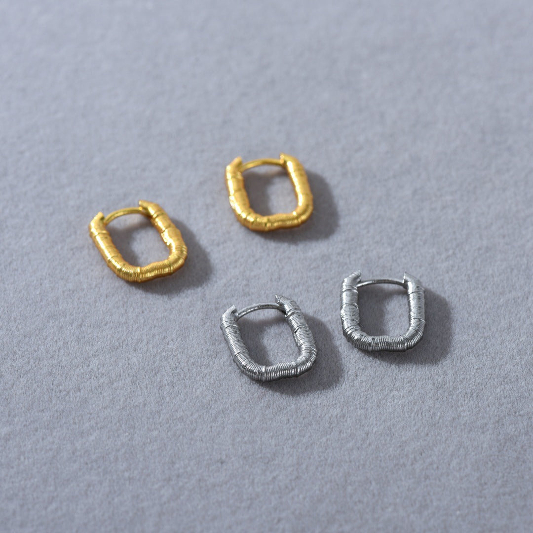 Simple Fashion Elegant Unique Horizontal Bar Metal Texture Ear Clip Rings