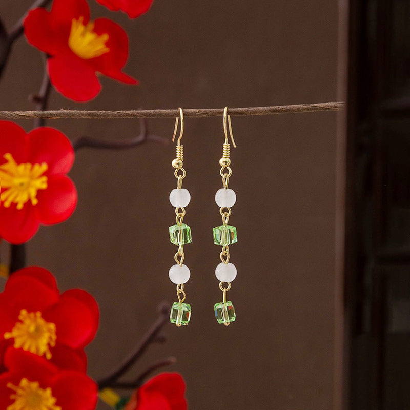 Selection Of Chinese Ancient Style Beaded Long Fringe National Hollow Earrings