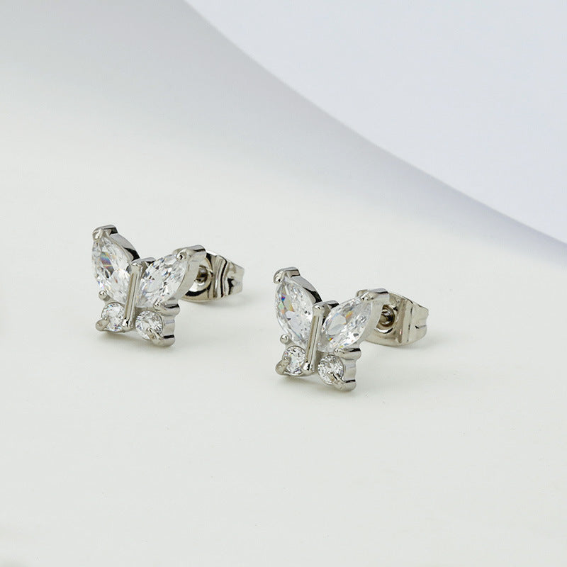 Women's Titanium Steel Inlaid Zircon Four Leaf Clover Ear High-grade Gold Stud Earrings