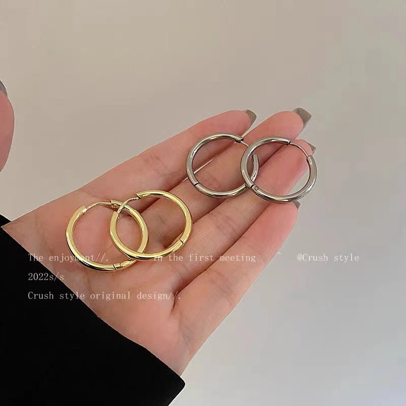 Sier Needle Simple Round Female Design Earrings