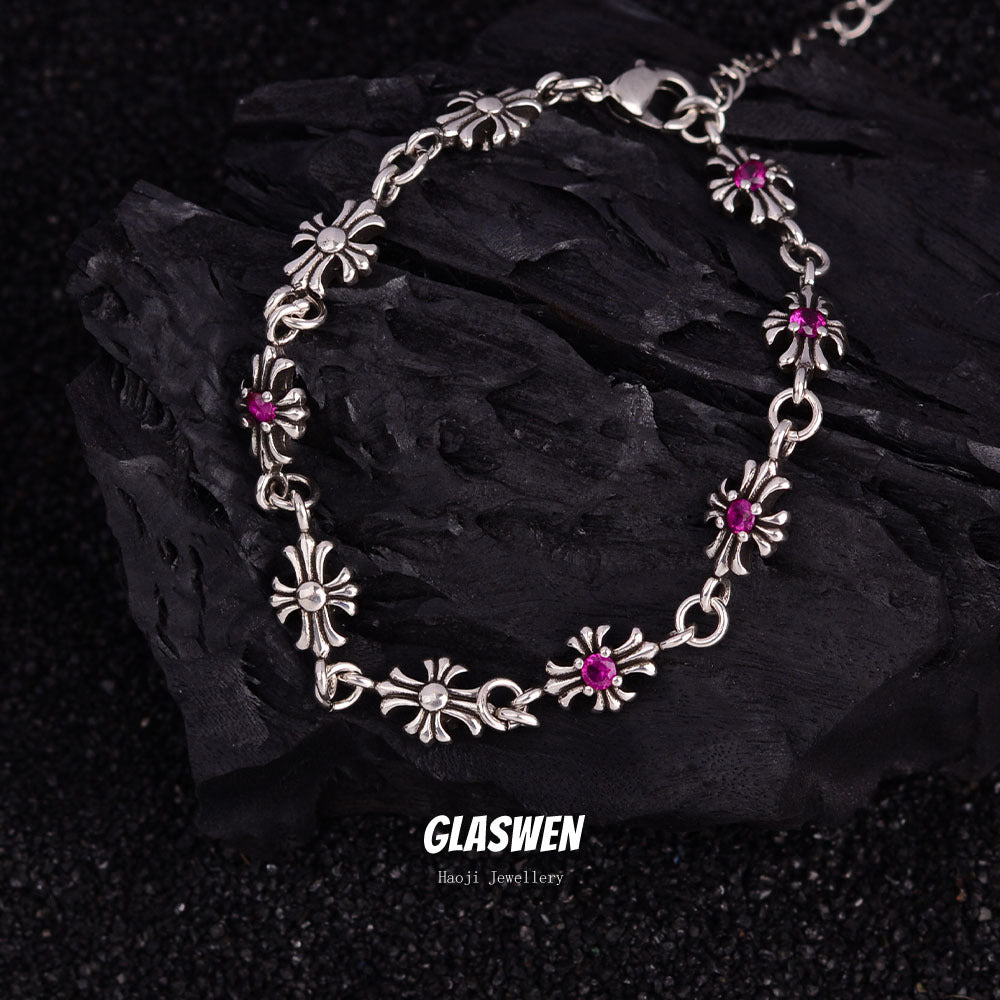 Pink Zircon Cross Vintage Female Niche Affordable Luxury Fashion Bracelets