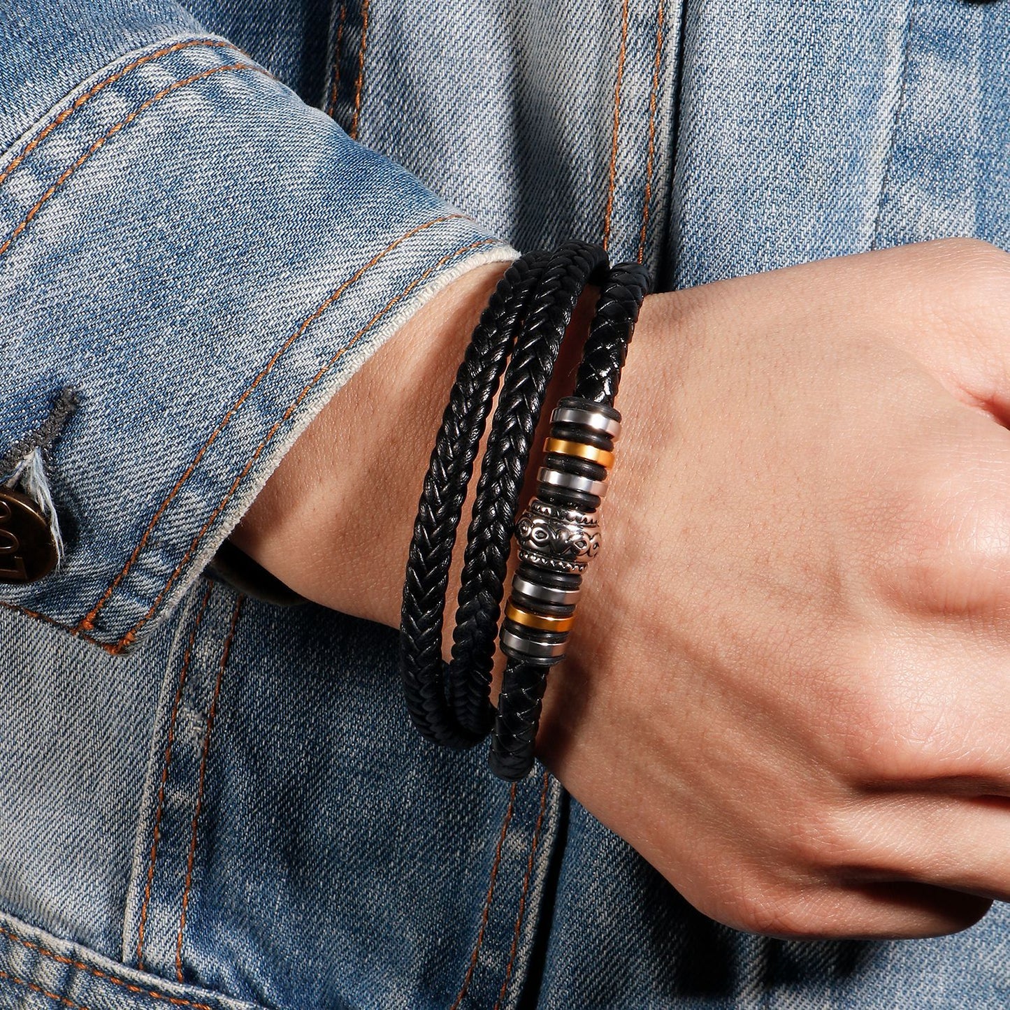 Bracelets de perles en alliage de mode en cuir tissé à la main pour hommes